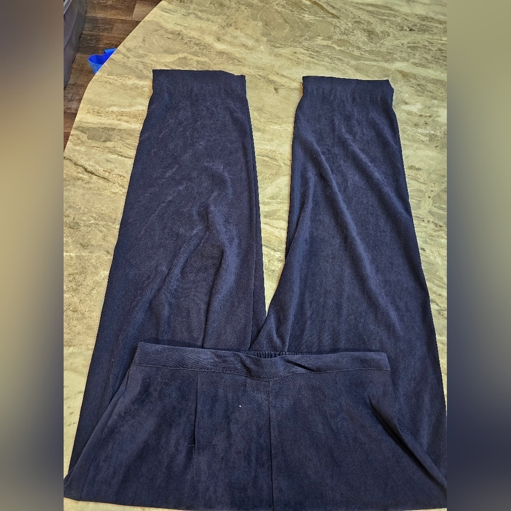 R&K Originals Navy Pull-On Wide Leg Pants Size 16 Stretch Knit